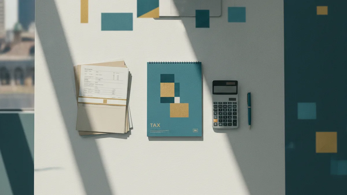 Small business tax planning desk Tax planning calendar and financial papers arranged beside a calculator